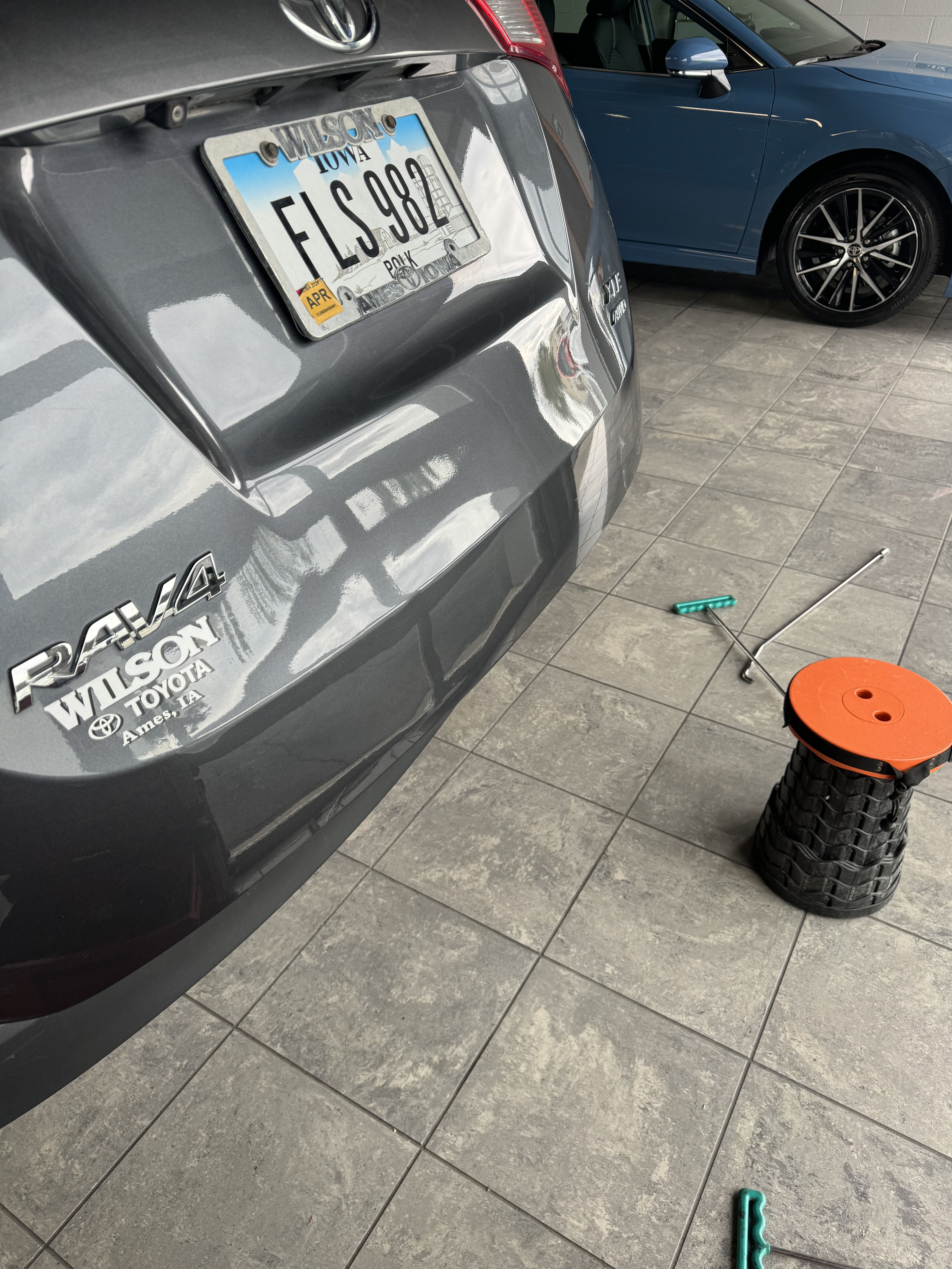 the rav4 with it's huge dent completely fixed