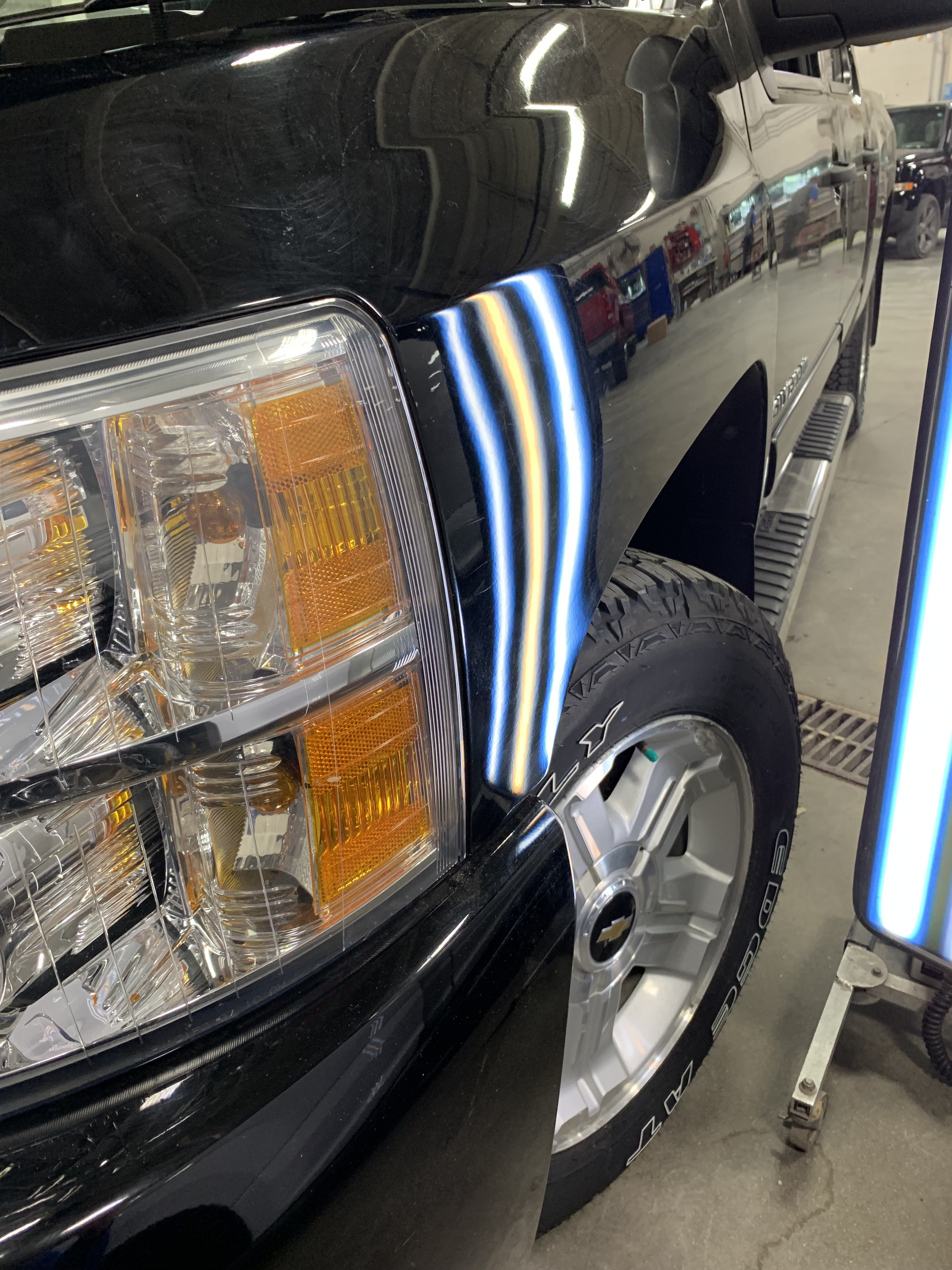 the silverado with it's dent fixed